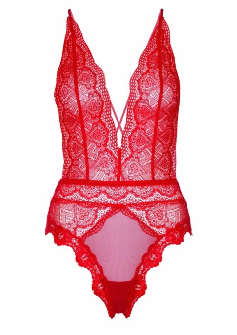 Deep-V Lace Teddy koronkowe body z głębokim dekoltem i sercami