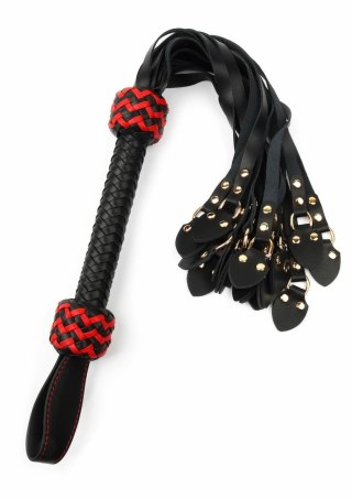 Hidden Desire Leather Cat-o-Nine Whip skorzany bicz z ćwiekami, czarno-czerwony