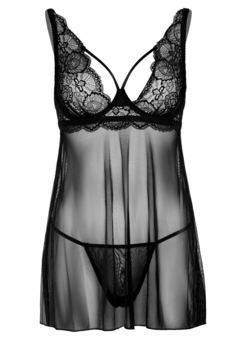 Lace Babydoll and String komplet koronkowy z sercami czarny M/L