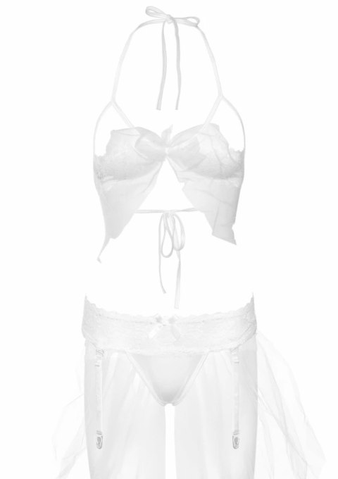 Leg Avenue Bra & Garter Panty Set z tiulowym welonem i kokardkami