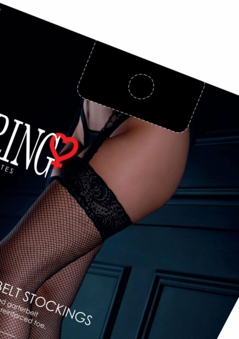 Leg Avenue Fishnet Garterbelt Stockings czarne z koronką, uniwersalne