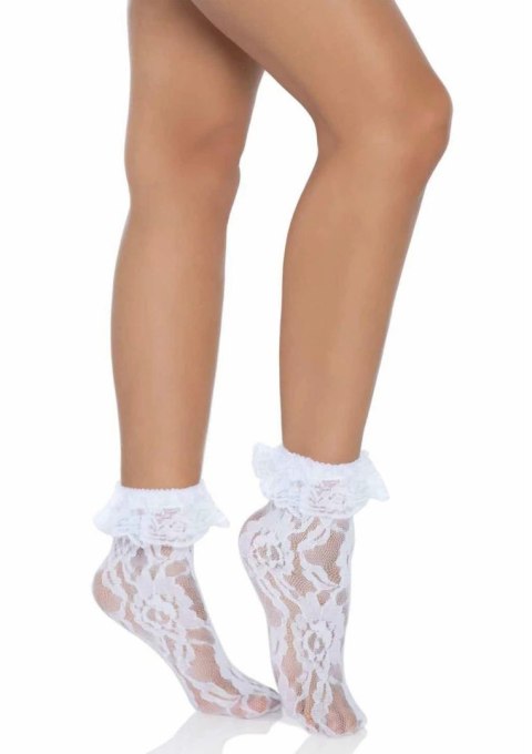 Leg Avenue Liora Socks z Koronki z Falbanką Białe Uniwersalne