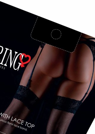 Leg Avenue Net Stockings z koronkową opaską, czarne, uniwersalne