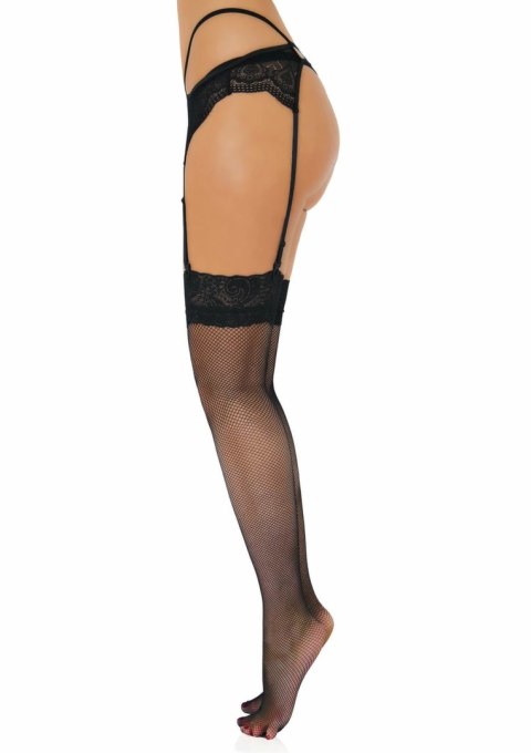 Leg Avenue Net Stockings z koronkową opaską, czarne, uniwersalne