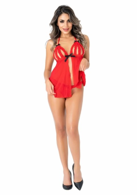 Peek-a-boo Ruffle Babydoll komplet dwuczęściowy z tiulowymi falbanami