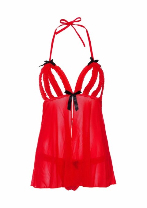 Peek-a-boo Ruffle Babydoll komplet dwuczęściowy z tiulowymi falbanami
