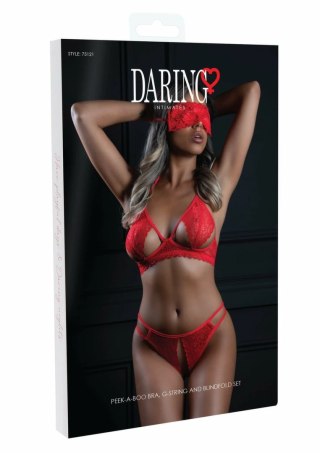Rimba 3PC Bra, Panty and Blindfold - koronkowy komplet z opaską, czarny