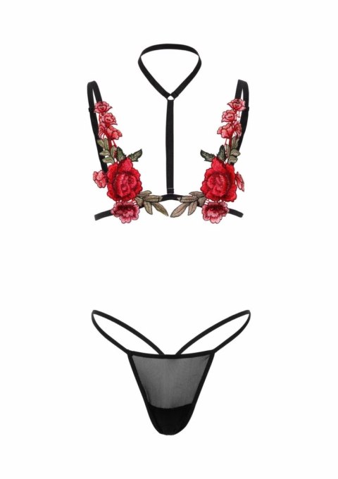 Roses Bra and Panty Set komplet bielizny z kwiatową aplikacją S/M