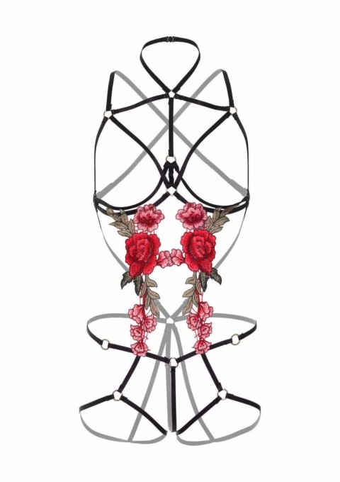 Roses Strappy Teddy z ozdobnymi pasties, regulowane paski, czarny