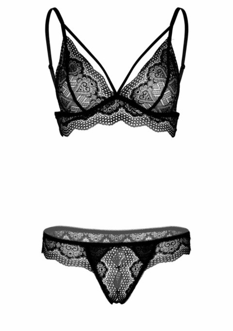 Svenjoyment Bra and Crotchless Panty koronkowy komplet z sercami S/M