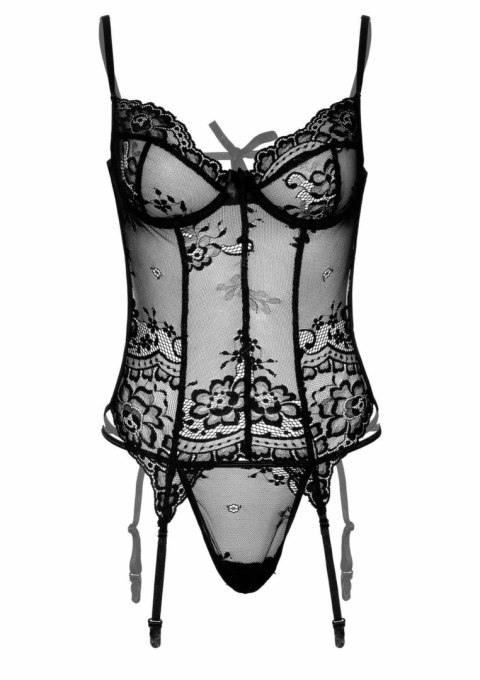 Underwire CamiGarter, String - koronkowy komplet z regulacją, czarny