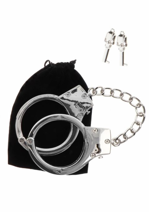 BDSM Heavy Silver Plated - Regulowane kajdanki z kluczykami i pokrowcem