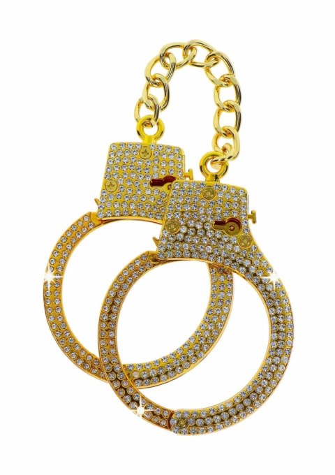 DIAMOND Wrist Cuffs Gold - złote kajdanki z kryształkami, regulowane