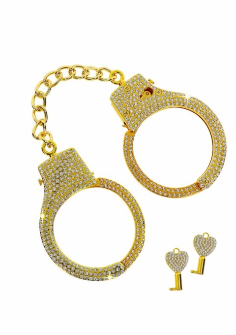 DIAMOND Wrist Cuffs Gold - złote kajdanki z kryształkami, regulowane