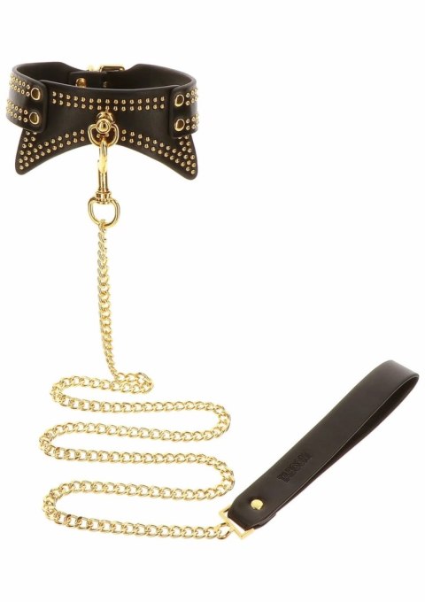 TABOOM Studded Collar and Leash czarny z złotymi ćwiekami, regulowany