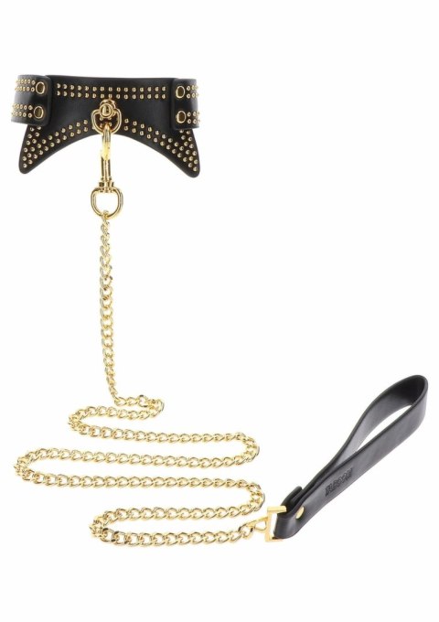 TABOOM Studded Collar and Leash czarny z złotymi ćwiekami, regulowany