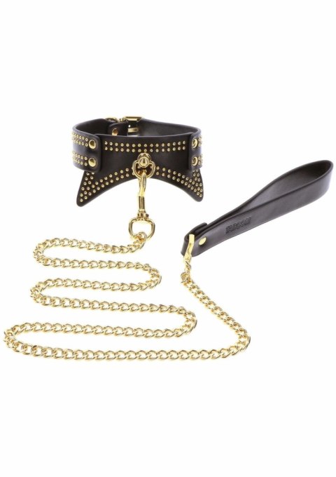 TABOOM Studded Collar and Leash czarny z złotymi ćwiekami, regulowany