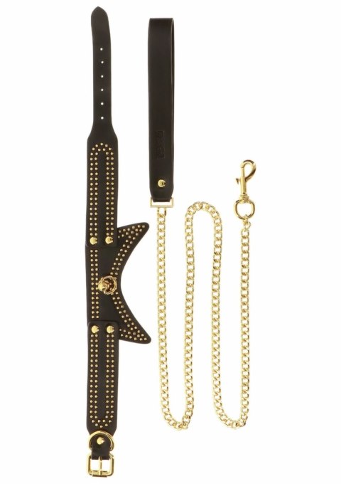 TABOOM Studded Collar and Leash czarny z złotymi ćwiekami, regulowany