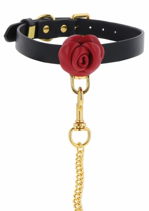 TABOOM Wild Roses - elegancka obroża z rożą i smyczą, czarna