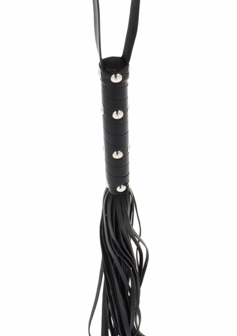 Long Studded Flogger Whip - długi bat z ćwiekami, czarny, PU leather
