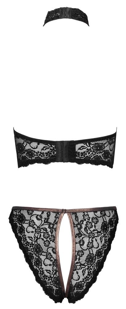Cottelli LINGERIE Bra Set open XL czarna koronka z ozdobnymi detalami