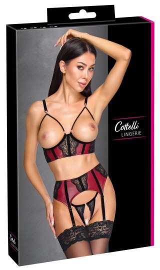 Cottelli LINGERIE komplet 3-częściowy L, bordowy z czarną koronką