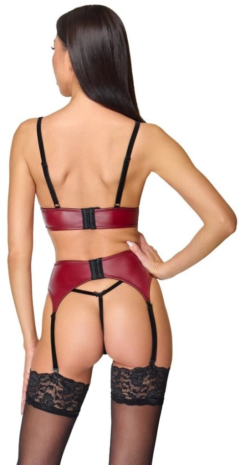 Cottelli LINGERIE komplet 3-częściowy L, bordowy z czarną koronką