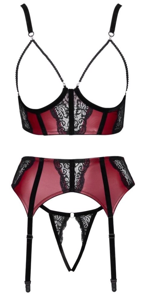 Cottelli LINGERIE komplet bielizny 3-częściowy, czerwono-czarny, M