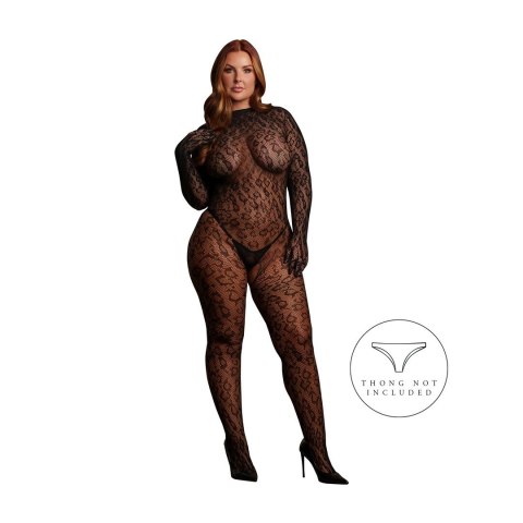 Le Desir Roxy Leopard Open Knit Cat Suit Queen Size czarny XXL-5XL