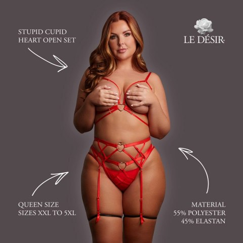 Le Desir Stupid Cupid Heart Open Set komplet Queen Size czerwony XXL-5XL
