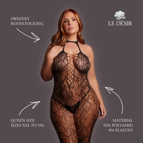Le Desir Sweeney Bodystocking Queen Size czarny XXL-5XL koronka halter