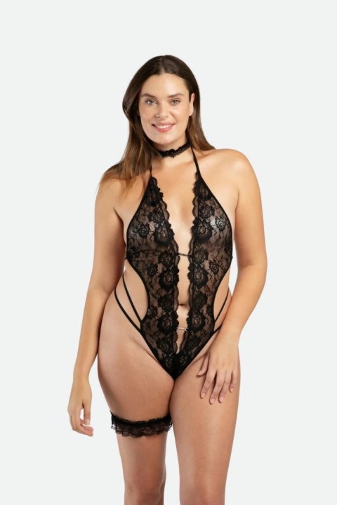 Christine Body Renee czarne, elastyczna koronka, kwiatowy wzor