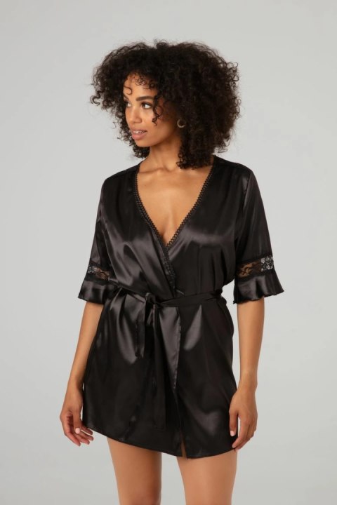 Christine le Duc Kimono Sensuality satynowe z koronką czarne L/XL