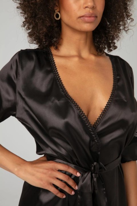 Christine le Duc Kimono Sensuality satynowe z koronką czarne L/XL