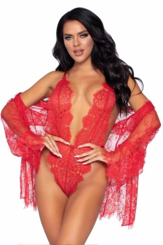 Leg Avenue Set Body & Kimono z delikatnej koronki czerwonyuniwersalny