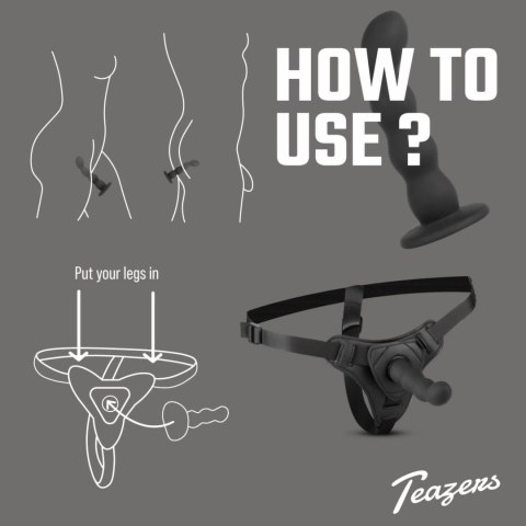 Teazers Silicone Strap-On Set Czarny - Zestaw z regulowaną uprzężą