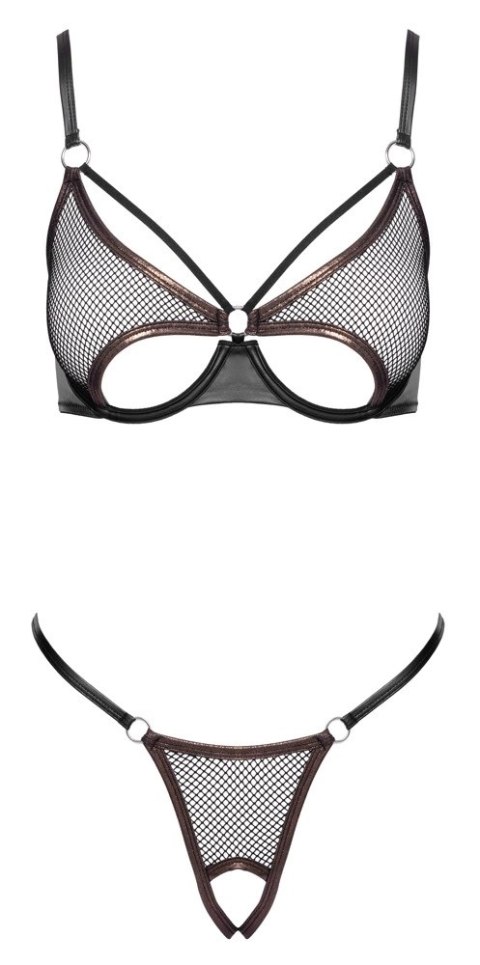Cottelli LINGERIE Bra Set Net M czarny z miedzianymi akcentami