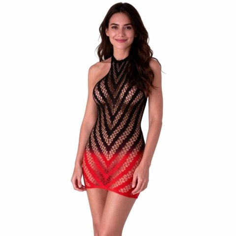 PASSION BS117 Sukienka Bodystocking czarno-czerwony gradient Siateczka