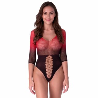 PASSION BS118 bodystocking siateczkowy czarno-czerwony 3/4 rękaw