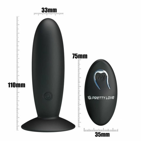 Pretty Love Plug wibrujący z pilotem, silikonowy, ładowany USB, czarny