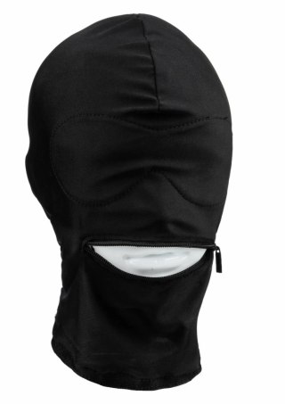 Fetish Hood maska sensoryczna z zasłoną oczu i zamkiem na usta czarna