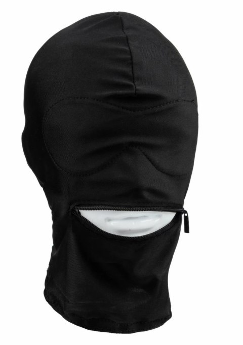 Fetish Hood maska sensoryczna z zasłoną oczu i zamkiem na usta czarna