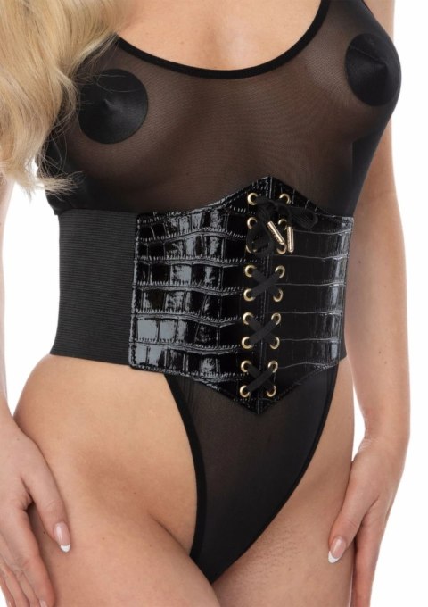 Croco Front Waist Cincher model z połyskiem, elastyczny pas, czarny S/M