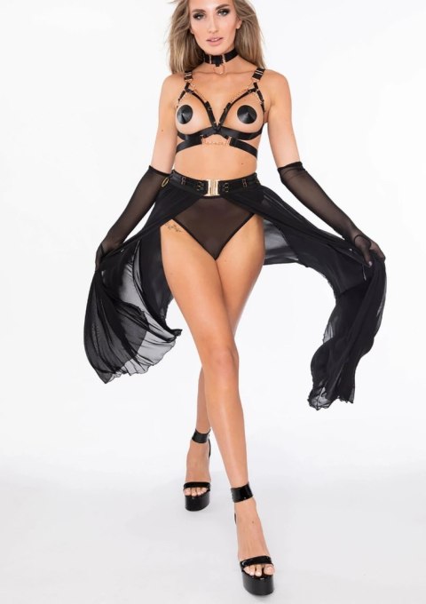 Goddess Skirt Kinky Diva długa spodnica z siateczki z ozdobnym rozcięciem M/L
