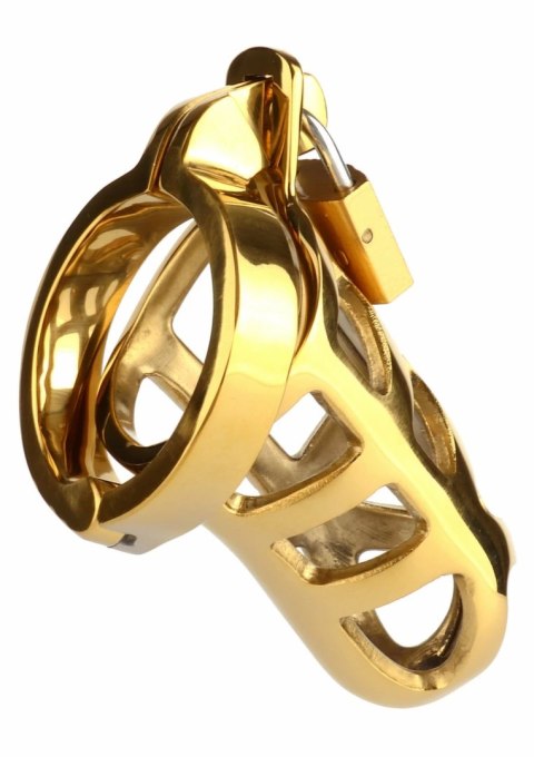 Mr. Steel Brutal Chastity Cage Gold - stalowa klatka intymna, złota