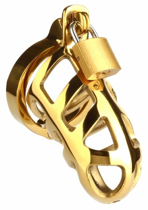 Mr. Steel Brutal Chastity Cage Gold - stalowa klatka intymna, złota