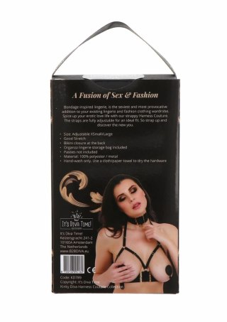 Open Cup Bra Plus O-Ring Collar satynowy pas z regulacją czarny