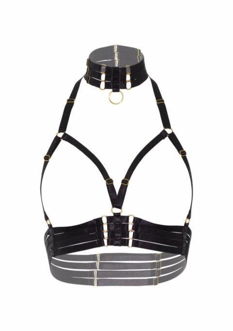 Open Cup Bra Plus O-Ring Collar satynowy pas z regulacją czarny