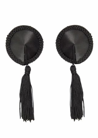 Satin Nipple Covers w Tassel czarne satynowe osłonki z frędzlami