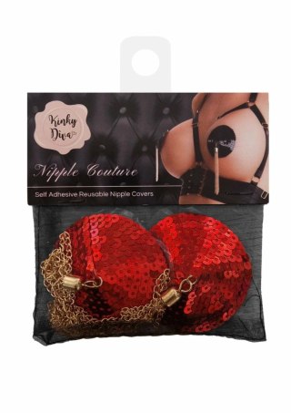 Sequin Nipple Covers w Chain - błyszczące osłonki z łańcuszkiem, złote